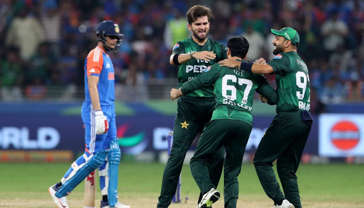 Pakistans Shaheen Shah Afridi celebrates with teammates after taking the wicket of Indias Suryakumar Yadav during the final Asia Cup 2025 match at the Dubai International Cricket Stadium, Dubai, UAE, on Sunday September 28, 2025. — Reuters