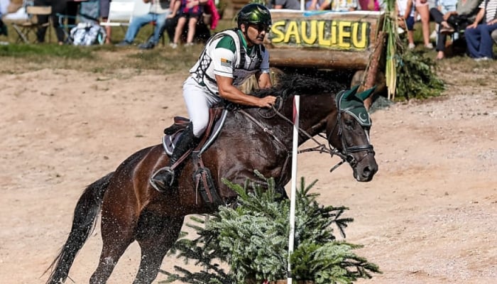 Pakistani equestrian Usman Khan in action in a three-star eventing competition in Lignieres, France, October 1, 2025. Photo via Reporter