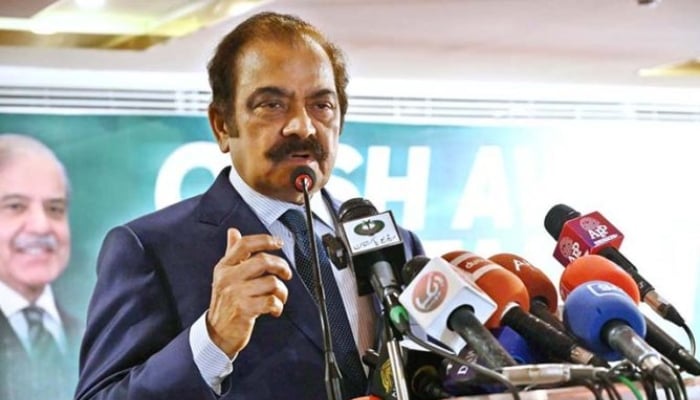 Prime Ministers Adviser on Political Affairs Rana Sanaullah speaks during an event in Islamabad, June 25, 2025. — APP/File