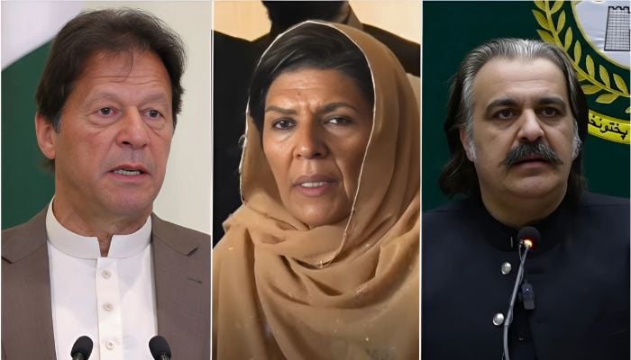 (From left) PTI founding chairman Imran Khan, Aleema Khan and KP CM Ali Amin Gandapur. —