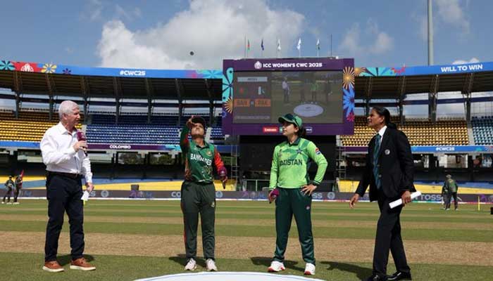 Pakistan captain Fatima Sana pictured at toss against ICC Womens World Cup match against Bangladesh on October 2, 2025. — X@TheRealPCB
