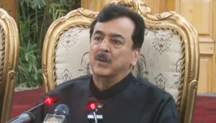 Acting President and Senate Chairman Yousuf Raza Gilani speaking to the media in Peshawar, on October 2, 2025. — Geo News
