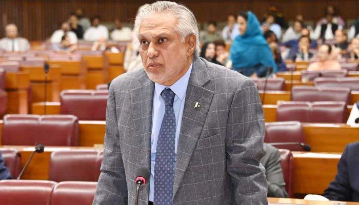 DPM and FM Ishaq Dar speaks during a NA session on October 3, 2025. — X@NAofPakistan