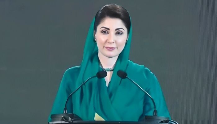 Punjab Chief Minister Maryam Nawaz addresses an inauguration ceremony of electric buses in Lahore, on  October 3, 2025.— Screengrab via Geo News