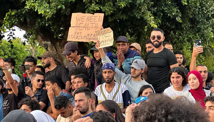 Protesters gather in downtown Casablanca during youth-led demonstrations demanding better education and healthcare, in Casablanca, Morocco, October 2, 2025.— Reuters