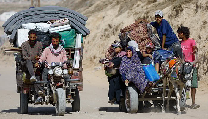 Displaced Palestinians fleeing northern Gaza due to an Israeli military operation, move southwards following Israeli forces orders to leave Gaza City, in the central Gaza Strip October 3, 2025. — Reuters