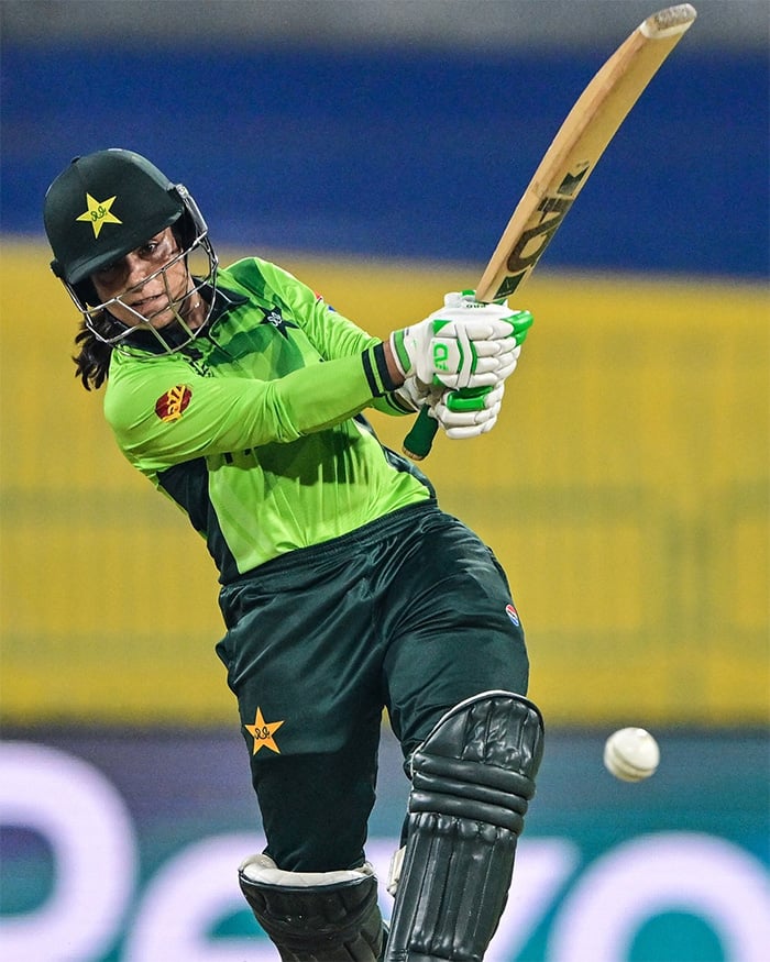 Pakistans Sidra Amin plays a shot during the ICC Womens Cricket World Cup 2025 match against India. — Facebook/@PakistanCricketBoard