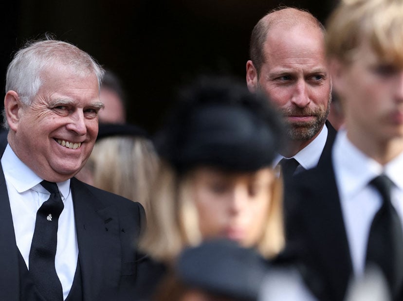 Britains Prince Andrew reacts next to Prince William at the end of the Requiem Mass, on the day of the funeral of Britains Katharine, Duchess of Kent, at Westminster Cathedral in London, Britain, September 16, 2025. REUTERS/Toby Melville