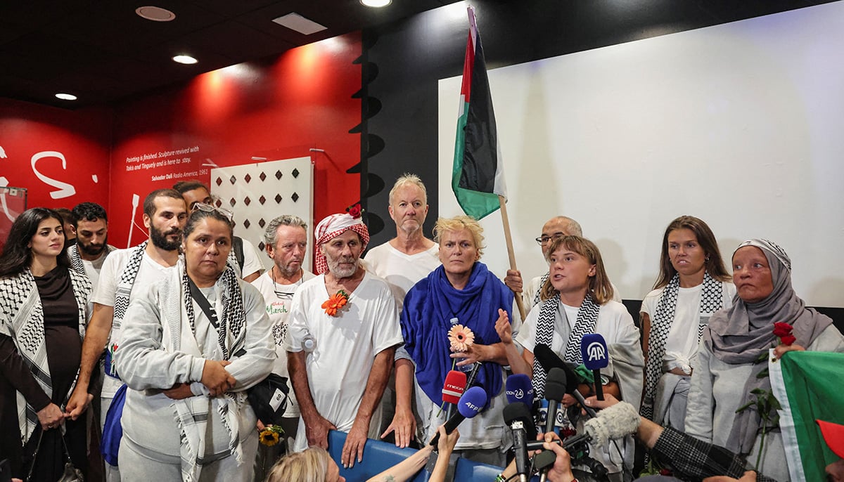 Swedish activist Greta Thunberg, who was part of the Global Sumud Flotilla seeking to deliver aid to Gaza and was detained by Israel, reacts upon her arrival to the Athens Eleftherios Venizelos International Airport, in Athens, Greece, October 6, 2025. — Reuters