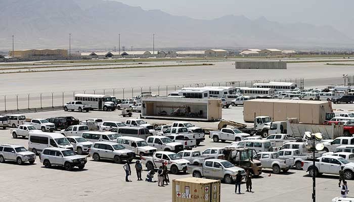 Parked vehicles are seen in Bagram air base, after American troops vacated it, in Parwan province, Afghanistan July 5, 2021. — Reuters