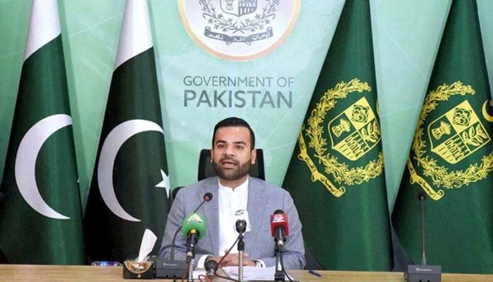 Minister of State for Law and Justice Barrister Aqeel Malik addresses a press conference in an undated picture. — APP/file