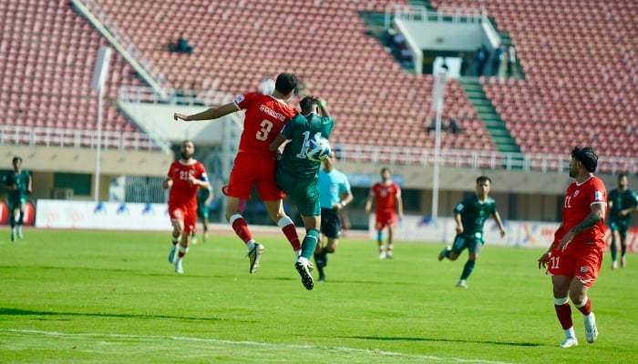 Pakistan and Afghanistan teams went head-to-head in their AFC Asian Cup Qualifiers match at Jinnah Stadium in Islamabad on October 9, 2025. – PFF