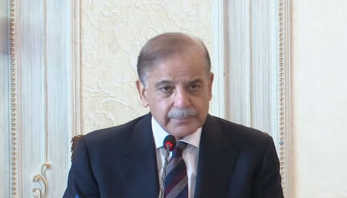 Prime Minister Shehbaz Sharif addresses cabinet meeting on October 9, 2025. — YouTube/Geo News/screengram