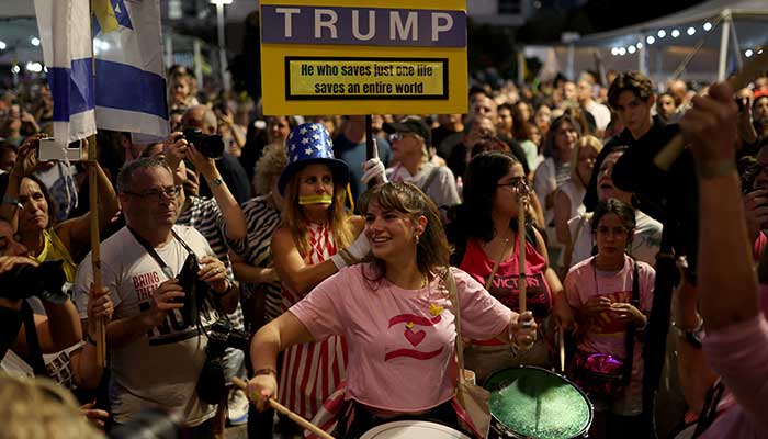 People celebrate at the Hostages square, after US President Donald Trump announced that Israel and Hamas agreed on the first phase of a Gaza ceasefire, in Tel Aviv, Israel, October 9, 2025. — Reuters