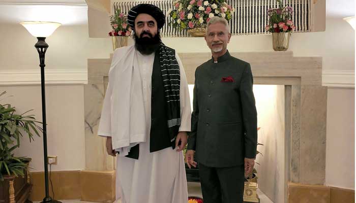 Afghan Taliban Foreign Minister Amir Khan Muttaqi (left) pictured along with Indian counterpart Jaishankar in New Delhi on October 10, 2025. — X/@HafizZiaAhmad