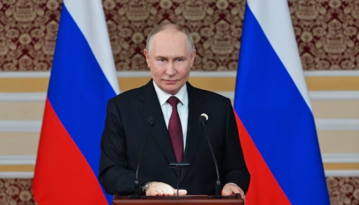 Russian President Vladimir Putin attends a press conference after the CIS leaders summit in Dushanbe, Tajikistan, October 10, 2025. Reuters