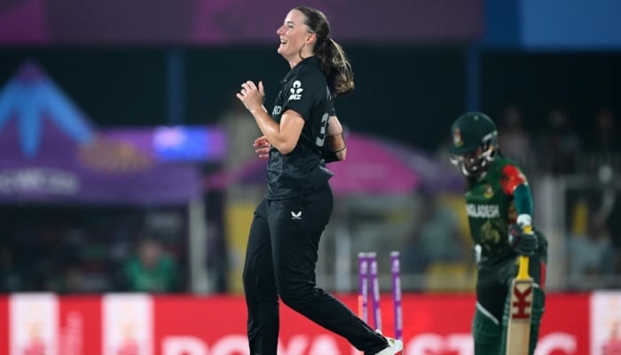 New Zealands Rosemary Mair celebrates a wicket during their Womens Cricket World Cup 2025 match against Bangladesh at Barsapara Cricket Stadium, Guwahati, India, October 10, 2025. — ICC
