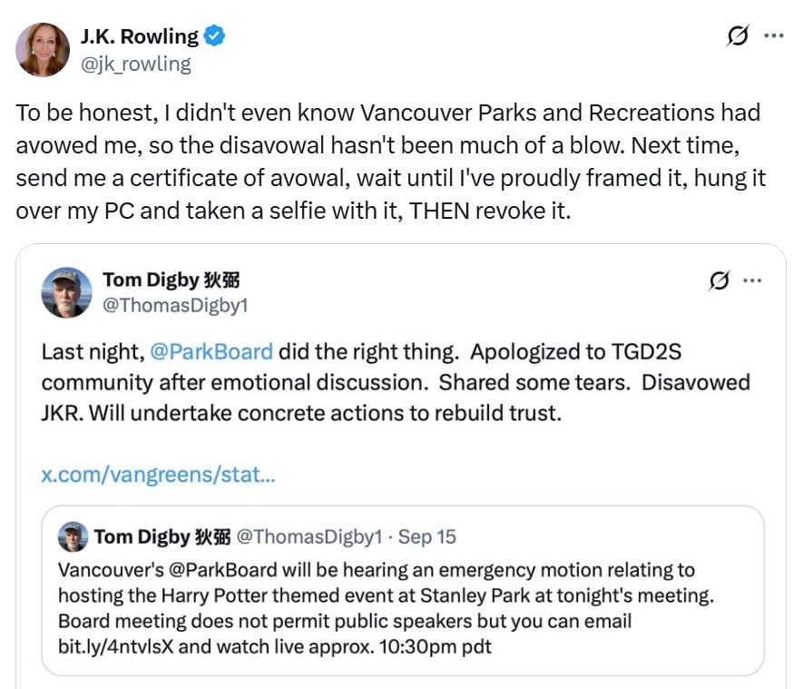 J.K. Rowling fires back over major blow to Harry Potter event