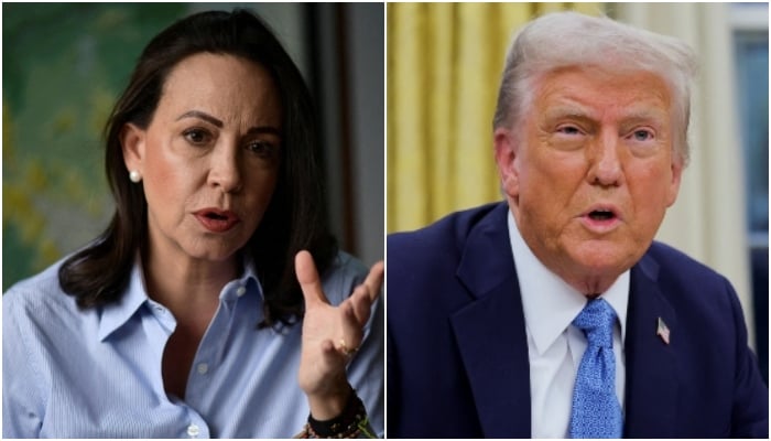 Photo collage shows Venezuelan opposition leader Maria Corina Machado and US President Donald Trump. — Reuters