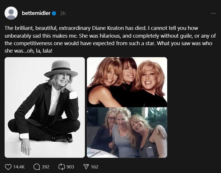 Hollywood reacts to Diane Keatons death