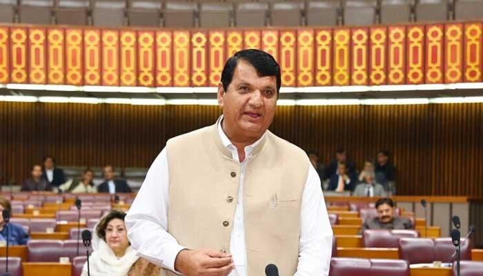 Federal Minister for Gilgit Baltistan and Kashmir Affairs Amir Muqam speaks during Nthe A session on Feb 18, 2025. — @NAofPakistan on X