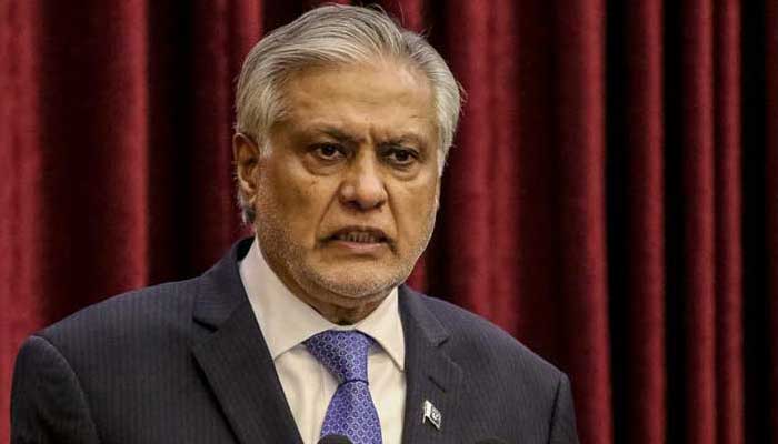 DPM and FM Ishaq Dar speaks during an event. — AFP/File