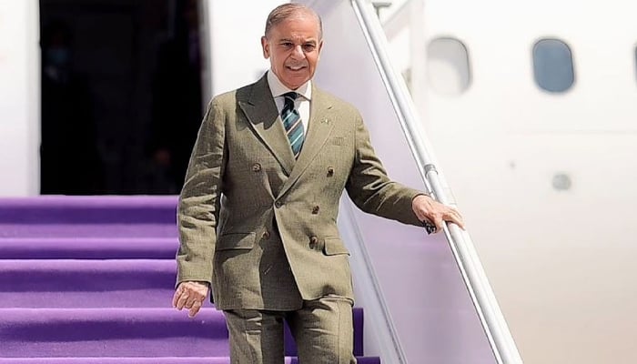 Prime Minister Shehbaz Sharif arrives at the King Khalid Airport in Riyadh for his official visit of Saudi Arabia, September 17, 2025. — NNI