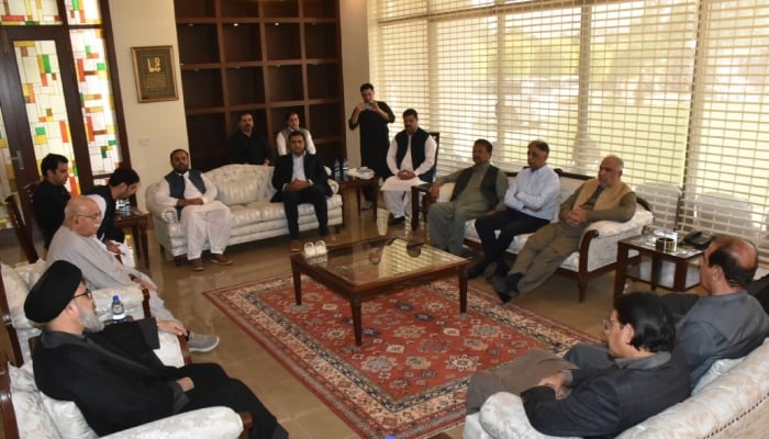 Tehreek-e-Tahafuz Ayeen-e-Pakistan leaders engaged in discussions during a meeting on October 12, 2025. X/@TTAP_OFFICIAL