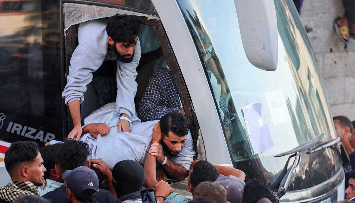 Freed Palestinian prisoners released by Israel as part of a captives-prisoners swap and a ceasefire deal between Hamas and Israel, are welcomed in Khan Younis in the southern Gaza Strip, October 13, 2025. — Reuters