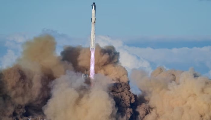 A SpaceX Super Heavy booster carrying the Starship spacecraft lifts off on its 11th test flight at the companys launch pad in Starbase, Texas, US, October 13, 2025. — Reuters