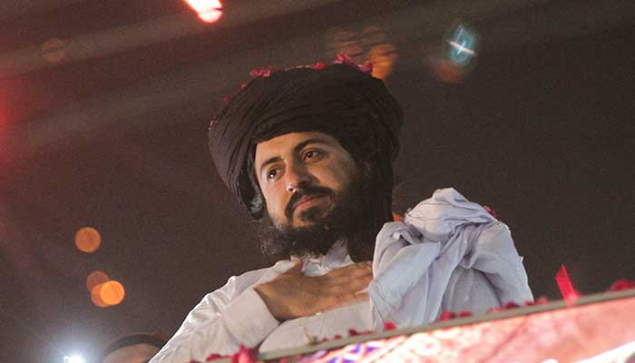 TLP chief Saad Hussain Rizvi gestures to his supporters after being released from jail in Lahore. — Reuters/File