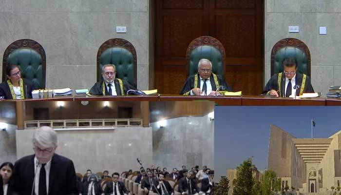 SC constitutional bench hears 26th Constitutional Amendment case on October 14, 2025. — Screengrab via YouTube @Supreme Court of Pakistan Proceedings