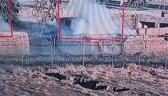 Smoke rises from an Afghan Taliban post after being struck by Pakistani forces on October 15, 2025. — Screengrab via Geo News