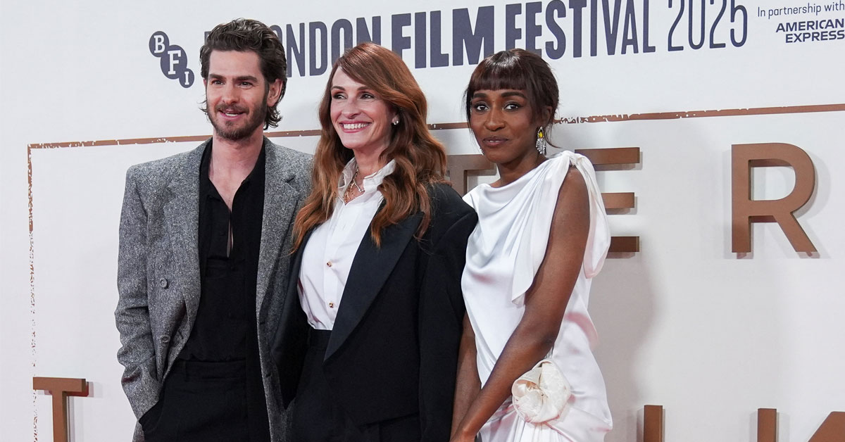 Cast members Julia Roberts, Andrew Garfield and Ayo Edebiri attend the premiere of After The Hunt at the London Film Festival in London, Britain, October 11, 2025. REUTERS/Maja Smiejkowska