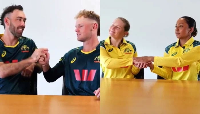 The collage of photos shows Australia’s men’s and women’s players in a video segment ahead of India’s tour of Australia. – Screengrab/X