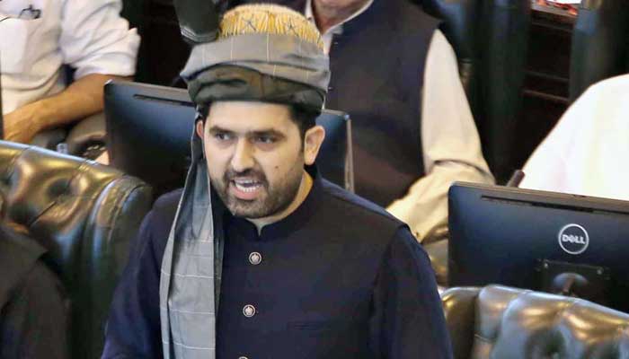 KP CM Sohail Afridi speaks during an assembly session on October 13, 2025. — APP