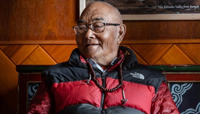 In this picture taken on May 28, 2023, Kancha Sherpa, a team member of the 1953 Mount Everest expedition which placed Tenzing Norgay and Edmund Hillary on the summit of the worlds highest mountain, looks on during an interview on the eve of International Everest Day, at Namche Bazar in Solukhumbu district, northeast of Kathmandu, Nepal. — AFP