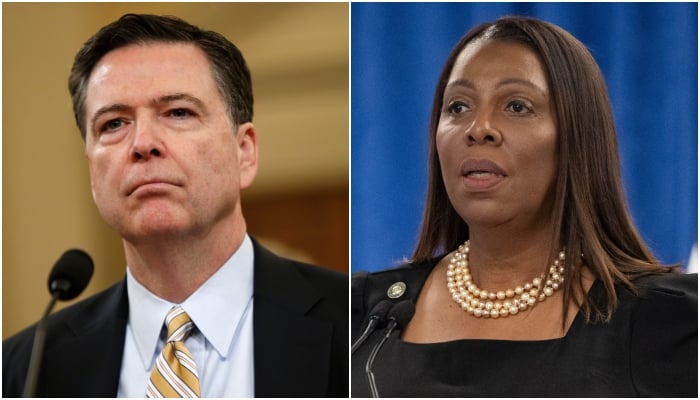 Former FBI director James Comey and New York Attorney General Letitia James can be seen in this photo collage. — Reuters