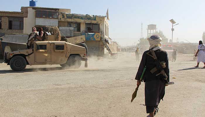 Afghan Taliban fighters patrol near the Afghanistan-Pakistan border in Spin Boldak, following exchanges of fire between Pakistani and Afghan forces in Afghanistan on October 15, 2025. — Reuters