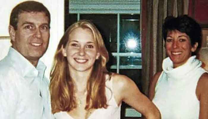 Virginia Giuffre with Prince Andrew. Ghislaine Maxwell is also pictured