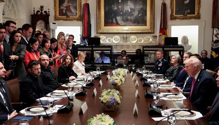US President Donald Trump meets with Ukraines President Volodymyr Zelenskiy over lunch in the Cabinet Room at the White House in Washington, DC, on October 17, 2025. — Reuters