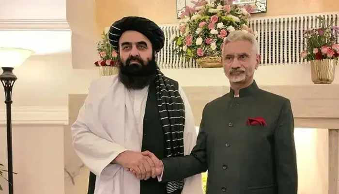 This handout photograph taken and released by India’s Ministry of External Affairs on October 10, 2025 shows India’s Foreign Minister Subrahmanyam Jaishankar (R) and his Afghan counterpart Amir Khan Muttaqi shaking hands during a bilateral meeting in New Delhi. — AFP