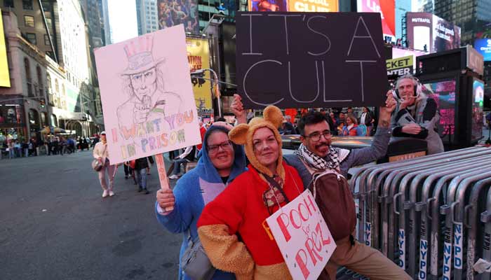 People participate in a No Kings national day of protest in New York on October 18, 2025. From New York to San Francisco, millions of Americans are expected to hit the streets to voice their anger over President Donald Trump´s policies at nationwide No Kings protests.— AFP