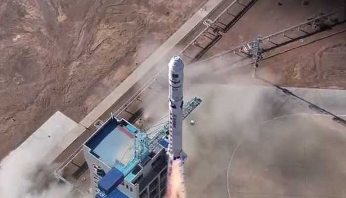 Pakistan launches its first Hyperspectral Satellite HS-1 from Chinas Jiuquan Satellite Launch Centre, October 19, 2025. — Screengrab via Geo News