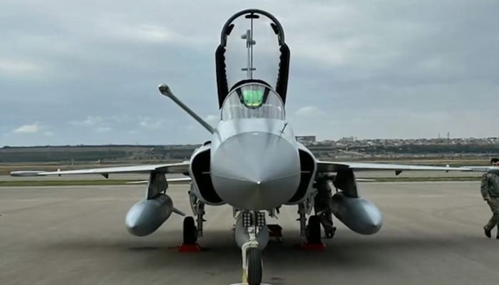 Pakistan Air Forces JF-17 Thunder Block-III fighter jets arrive in Azerbaijan to take part in Indus Shield Alpha. — Screengrab X@DGPR_PAF