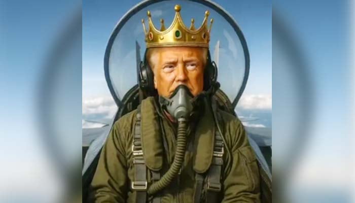 Screengrab shows US President Donald Trump wearing crown, flying a fighter jet in AI-generated video. —Truth Social @realDonaldTrump