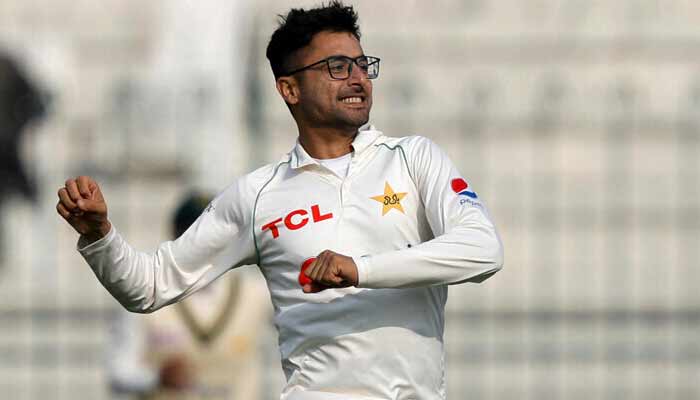 Abrar Ahmed celebrates after taking the wicket of England’s Ben Stokes in Multan on December 9, 2022. — Reuters