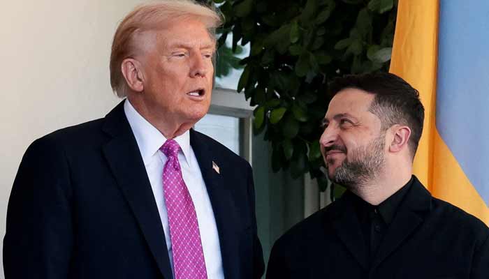 US President Donald Trump welcomes Ukraines President Volodymyr Zelenskiy at the White House in Washington, DC, US, October 17, 2025.
