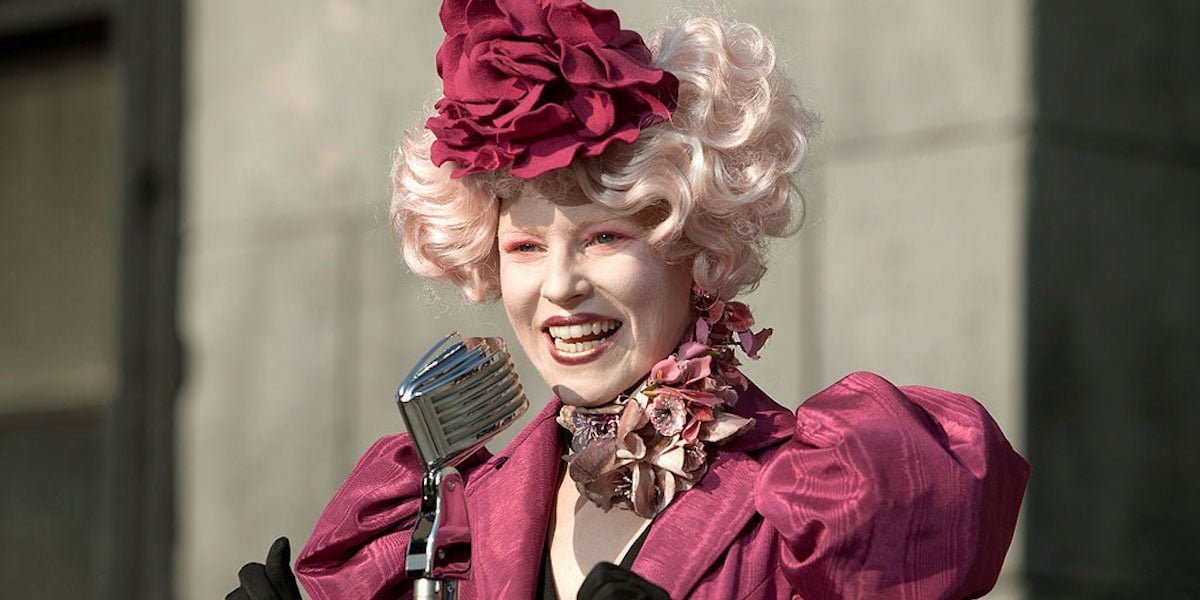 Elizabeth Banks plays Effie Trinket, an over-the-top stylist in The Hunger Games