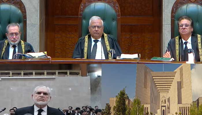 SC constitutional bench hears 26th Constitutional Amendment case on October 14, 2025. — Screengrab via YouTube @Supreme Court of Pakistan Proceedings
